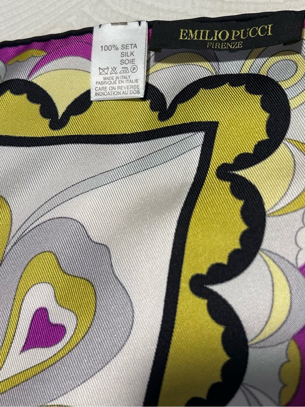 Vintage Emilio Pucci Silk Scarf in Yellow, Purple, Black, Gray, White - Picture 4 of 5